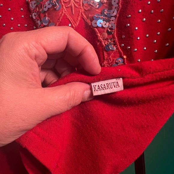 Size15 Kasaruva Sparkling Ornament on Front Turtleneck 35% Linen 65% Cotton - Picture 4 of 6